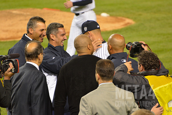 Derek Jeter After Final Game WInning Hit Greeted by Core Four | Derek Jeter Final Game at Yankee Stadium on September 25, 2014