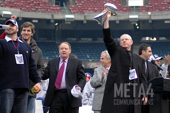 Tom Coughlin raises the Super Bowl trophy! | Super Bowl XLII Celebration at Giants Stadium