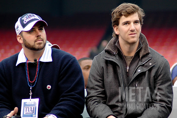 Shaun O'Hara and Eli Manning | Super Bowl XLII Celebration at Giants Stadium