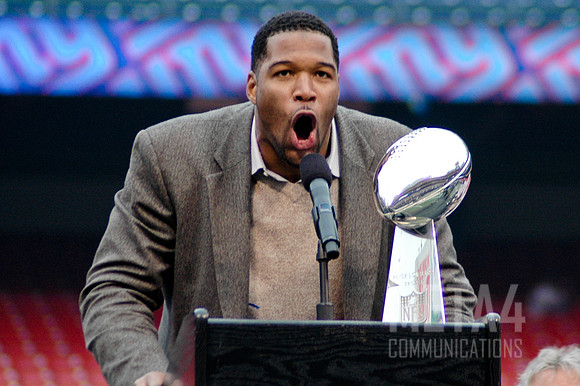 Michael Strahan with Super Bowl Trophy | Super Bowl XLII Celebration at Giants Stadium