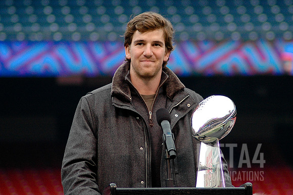QB Eli Manning with Super Bowl Trophy | Super Bowl XLII Celebration at Giants Stadium