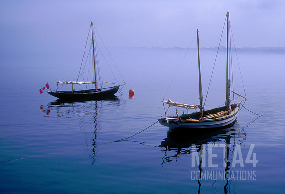Wooden Sailboats on Moorings in the Fog | Nova Scotia